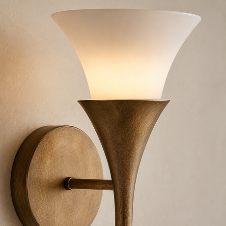 Valenne single-headed copper wall sconce - frosted glass and copper collar detail