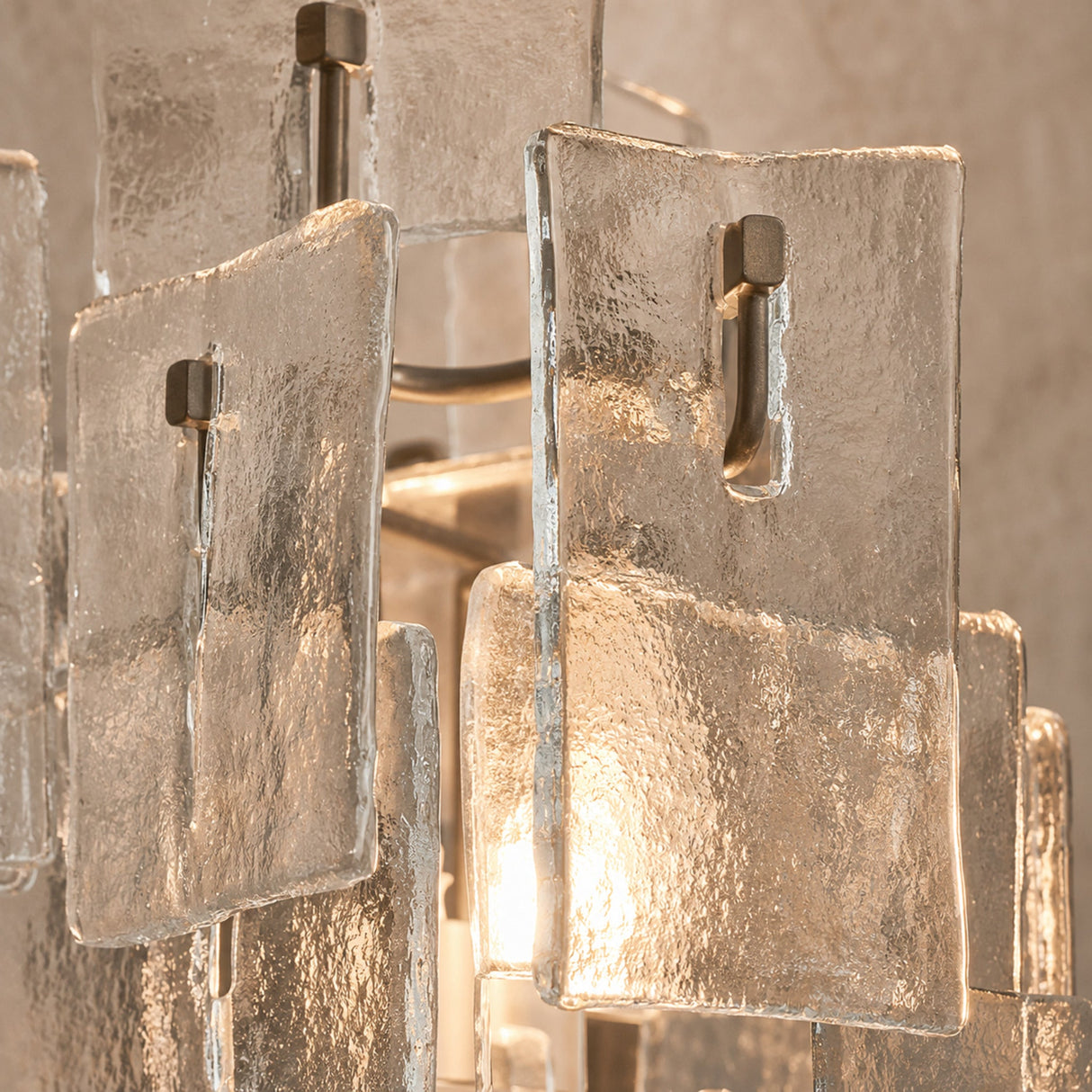 Close-up of the Vintage Medieval wall lamp irregular glass panels and metal hooks