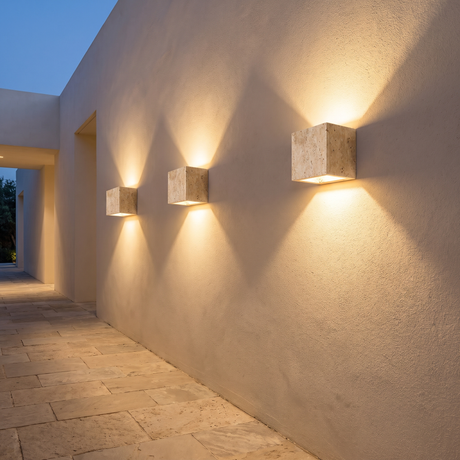 Yellow Travertine Stone Wall Lamp – 12 × 12 cm – Multiple Sconces