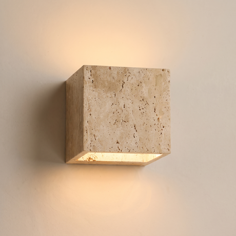 Yellow Travertine Stone Wall Lamp – 12 × 12 cm – Premium Beige Background
